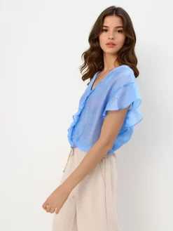 MOHITO Błękitna bluzka z lyocellem bu0142u0119kitny New