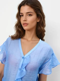 MOHITO Błękitna bluzka z lyocellem bu0142u0119kitny New