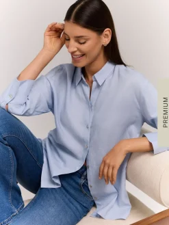MOHITO Błękitna koszula z wiskozy i lnu bu0142u0119kitny Discount