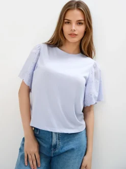 MOHITO Bluzka z ażurowymi rękawami bu0142u0119kitny New