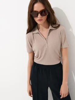 MOHITO Bluzka z kołnierzykiem polo beu017cowy Sale