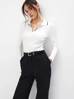 MOHITO Bluzka z kołnierzykiem polo kremowy Fashion