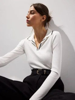 MOHITO Bluzka z kołnierzykiem polo kremowy Fashion