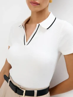 MOHITO Bluzka z kołnierzykiem polo kremowy Outlet