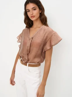 MOHITO Bluzka z lyocellem bru0105zowy Fashion