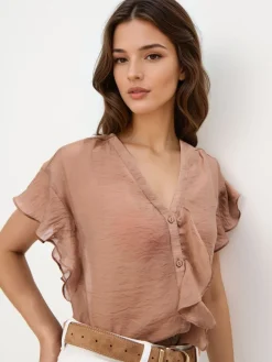 MOHITO Bluzka z lyocellem bru0105zowy Fashion
