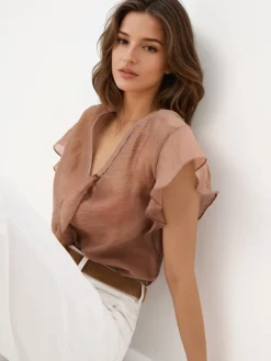 MOHITO Bluzka z lyocellem bru0105zowy Fashion