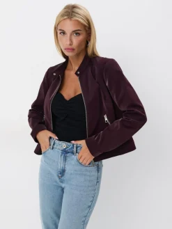 MOHITO Bordowa kurtka typu biker kasztanowy Fashion