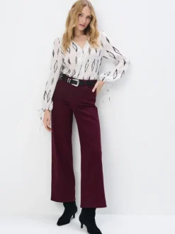 MOHITO Bordowe spodnie z szeroką nogawką kasztanowy Fashion