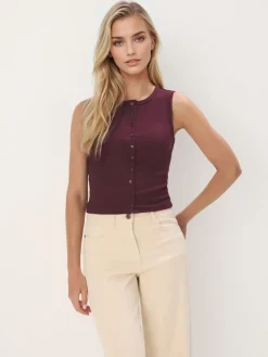 MOHITO Bordowy top z guzikami kasztanowy Sale