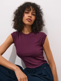MOHITO Bordowy t-shirt z bawełną i lyocellem mahou0144 Best