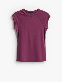 MOHITO Bordowy t-shirt z bawełną i lyocellem mahou0144 Best