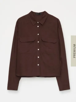 MOHITO Brązowa koszula z lnu i wiskozy ciemno bru0105zowy Fashion