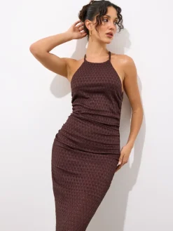 MOHITO Brązowa sukienka maxi ciemno bru0105zowy New