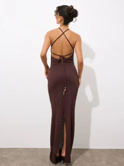 MOHITO Brązowa sukienka maxi ciemno bru0105zowy New