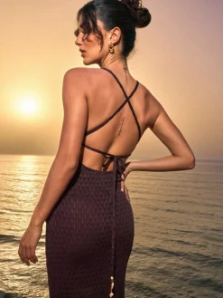 MOHITO Brązowa sukienka maxi ciemno bru0105zowy Fashion