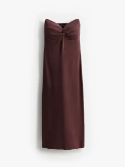 MOHITO Brązowa sukienka midi bez ramiączek ciemno bru0105zowy Clearance
