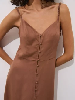 MOHITO Brązowa sukienka midi z wiskozy bru0105zowy Hot