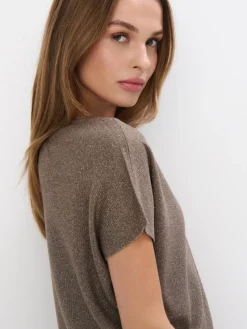 MOHITO Brązowy sweter z wiskozą i metalizowaną nitką khaki New
