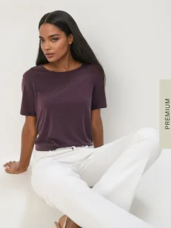 MOHITO Brązowy T-shirt z modalem mahou0144 Online