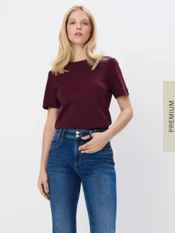 MOHITO Burgundowy t-shirt z merceryzowanej bawełny kasztanowy Discount
