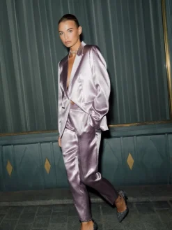 MOHITO Błyszczące fioletowe spodnie fioletowy Fashion