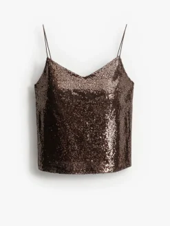 MOHITO Cekinowy top ciemno bru0105zowy Discount