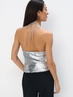 MOHITO Cekinowy top srebrny Fashion