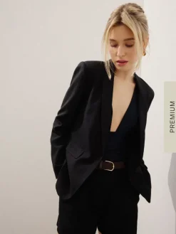MOHITO Czarna marynarka z wiskozy i lnu czarny Hot