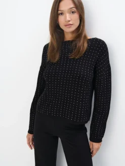 MOHITO sweter z dżetami czarny Discount