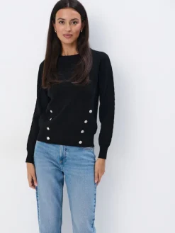 MOHITO sweter z ozdobnymi guzikami czarny Fashion