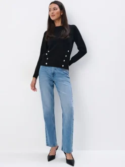 MOHITO sweter z ozdobnymi guzikami czarny Fashion