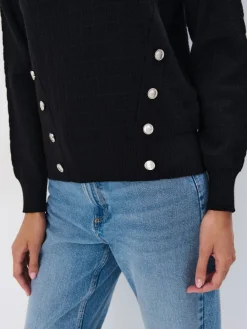 MOHITO sweter z ozdobnymi guzikami czarny Fashion