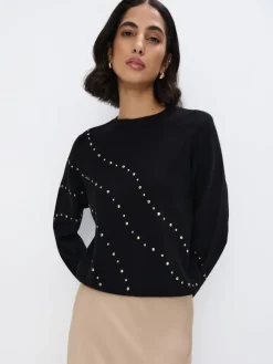 MOHITO sweter z ozdobnymi elementami czarny Outlet