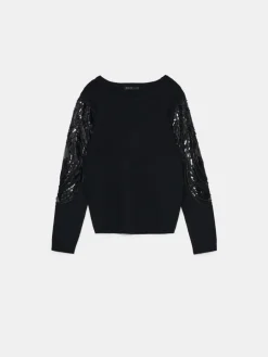 MOHITO sweter z ozdobnymi rękawami czarny Discount