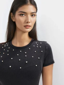 MOHITO t-shirt z bawełną czarny Online