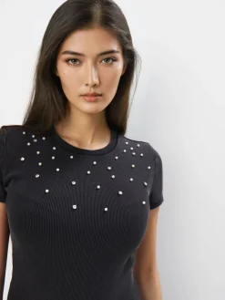 MOHITO t-shirt z bawełną czarny Online