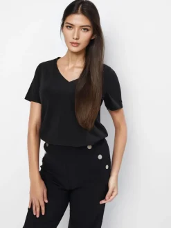 MOHITO t-shirt z bawełną i wiskozą czarny Online