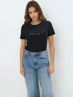 MOHITO t-shirt z cekinową aplikacją czarny Outlet
