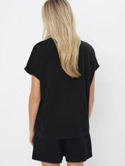 MOHITO t-shirt z cekinową kieszenią czarny New