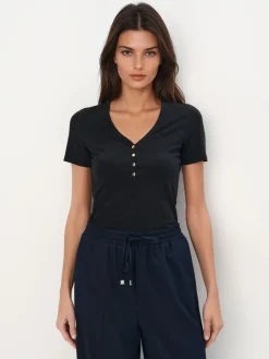 MOHITO t-shirt z dekoltem V czarny Fashion