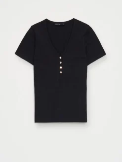 MOHITO t-shirt z dekoltem V czarny Fashion