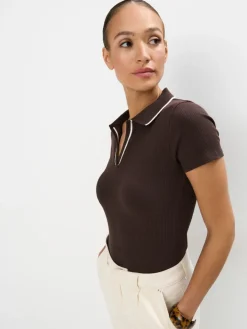 MOHITO Czekoladowa bluzka z kołnierzykiem polo ciemno bru0105zowy Outlet