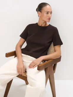MOHITO Czekoladowy t-shirt z merceryzowanej bawełny ciemno bru0105zowy Outlet