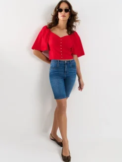 MOHITO Czerwona bluzka z bufiastymi rękawami czerwony Fashion