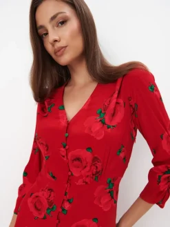 MOHITO Czerwona wiskozowa sukienka midi czerwony Fashion