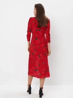 MOHITO Czerwona wiskozowa sukienka midi czerwony Fashion