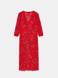 MOHITO Czerwona wiskozowa sukienka midi czerwony Fashion
