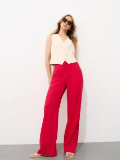 MOHITO Czerwone spodnie z lnu i wiskozy czerwony Fashion