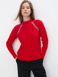 MOHITO sweter z ozdobnymi elementami czerwony Fashion